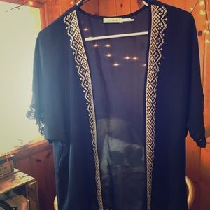 Navy Blue Kimono with Lace details & embroidery